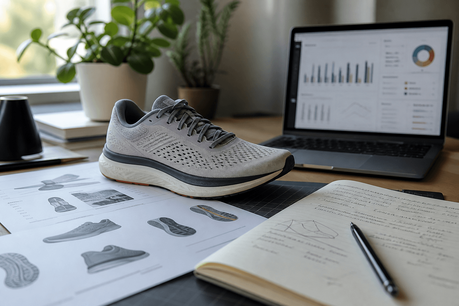 Editor desk with notes and a product