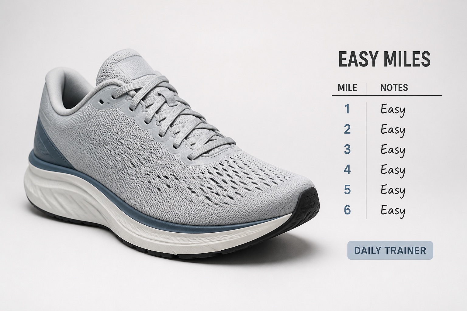 Daily trainer running shoe in three-quarter view for easy training miles