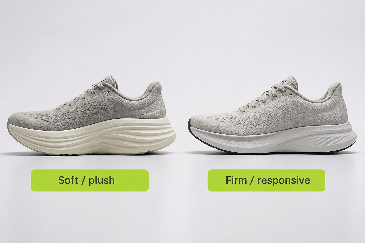 Soft plush midsole compared with a firmer responsive midsole